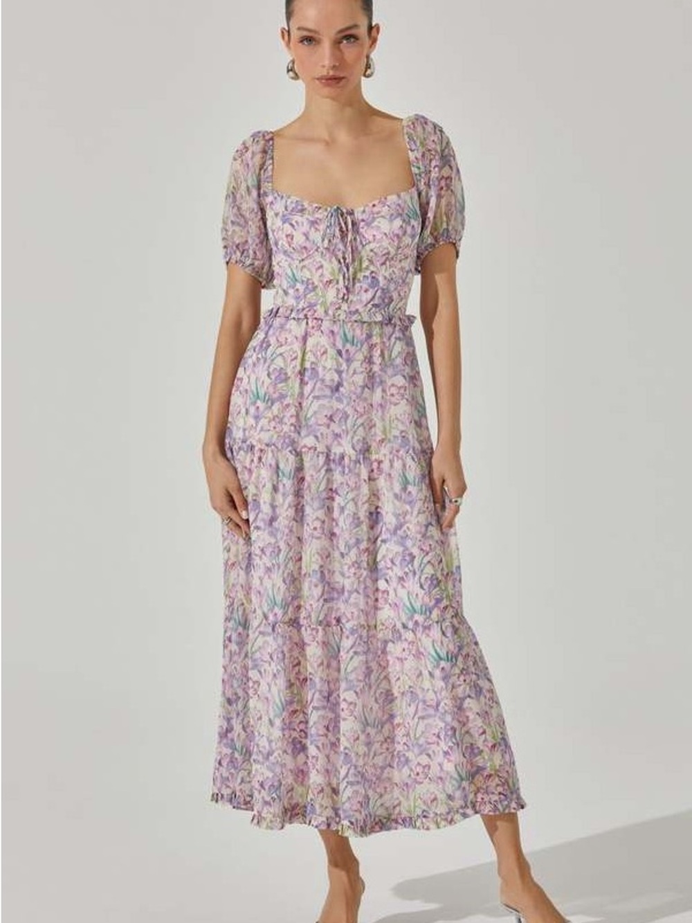 ASTR The Label Women’s MIDI Puff-Sleeve Dress - Lilac Cream Floral